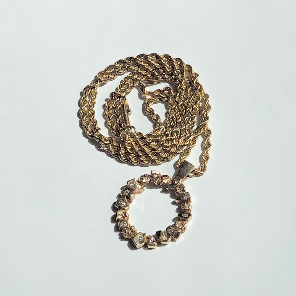 Vintage 14K Gold Nuggets w/Diamonds Rope Chain - Picture 7 of 9